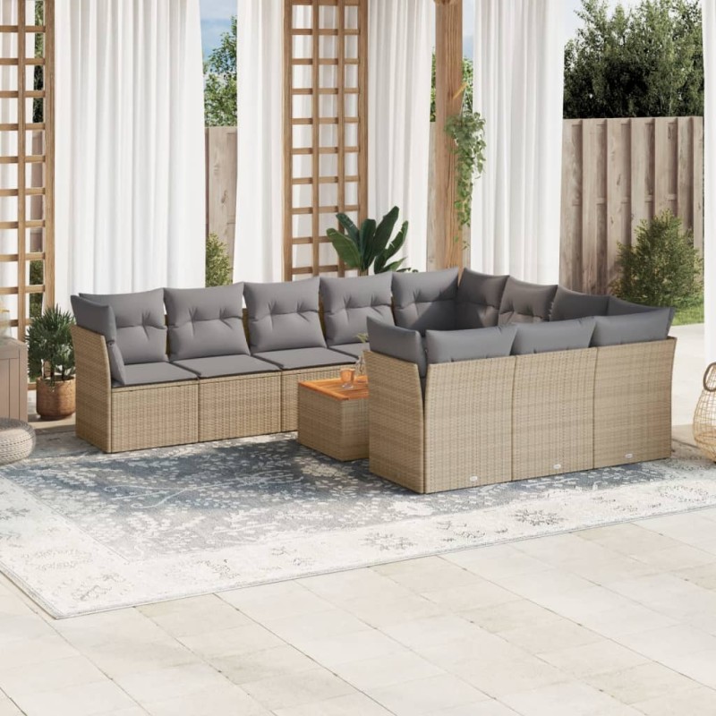 vidaXL Set Divani da Giardino 11 pz con Cuscini Beige in Polyrattan vidaXL Set Divani da Giardino 11 pz con Cuscini Beige in Polyrattan