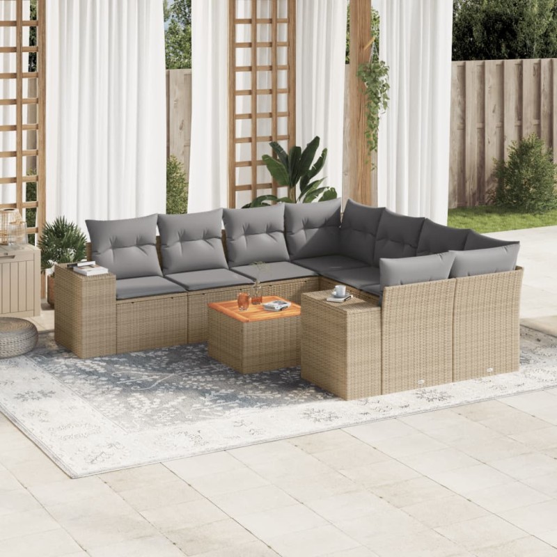 vidaXL Set Divano da Giardino 9 pz con Cuscini Beige in Polyrattan vidaXL Set Divano da Giardino 9 pz con Cuscini Beige in Polyrattan