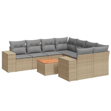 vidaXL Set Divano da Giardino 9 pz con Cuscini Beige in Polyrattan