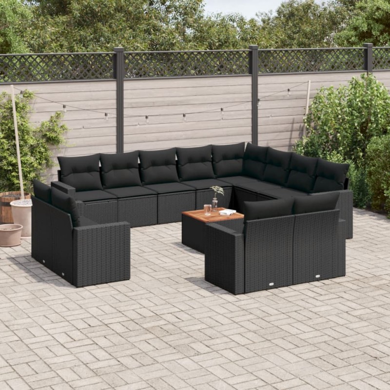 vidaXL Set Divani da Giardino 13pz con Cuscini Nero in Polyrattan