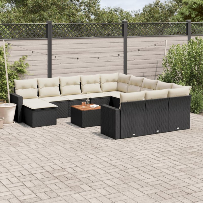 vidaXL Set Divani da Giardino 13pz con Cuscini Nero in Polyrattan vidaXL Set Divani da Giardino 13pz con Cuscini Nero in Polyrattan