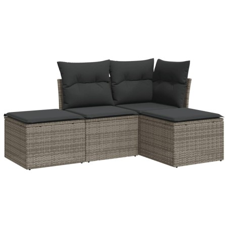 vidaXL Set Divani da Giardino 4 pz con Cuscini in Polyrattan Grigio