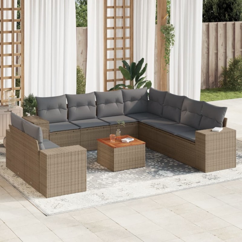 vidaXL Set Divano da Giardino 10 pz con Cuscini Beige in Polyrattan vidaXL Set Divano da Giardino 10 pz con Cuscini Beige in Polyrattan