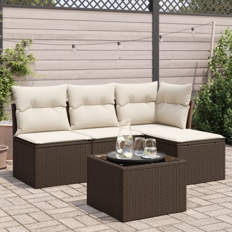 vidaXL Set Divano da Giardino 5 pz con Cuscini Marrone in Polyrattan