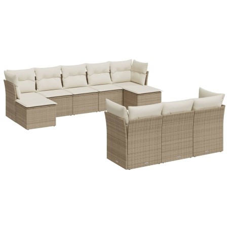 vidaXL Set Divano da Giardino 10 pz con Cuscini Beige in Polyrattan