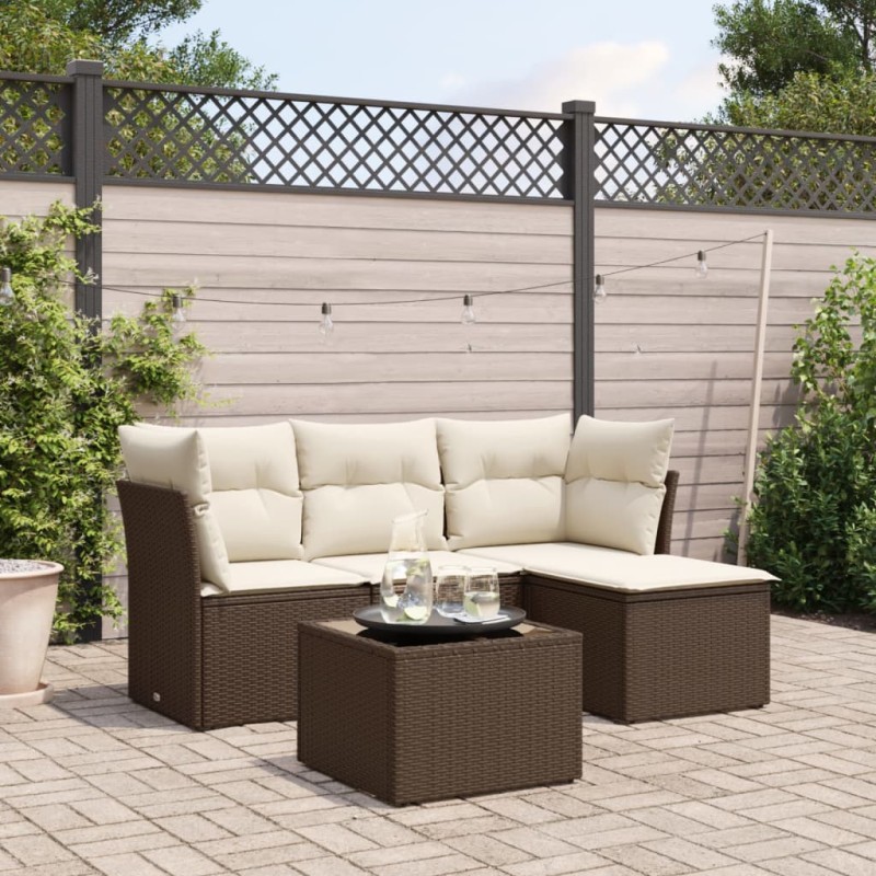 vidaXL Set Divano da Giardino 5 pz con Cuscini Marrone in Polyrattan vidaXL Set Divano da Giardino 5 pz con Cuscini Marrone in Polyrattan
