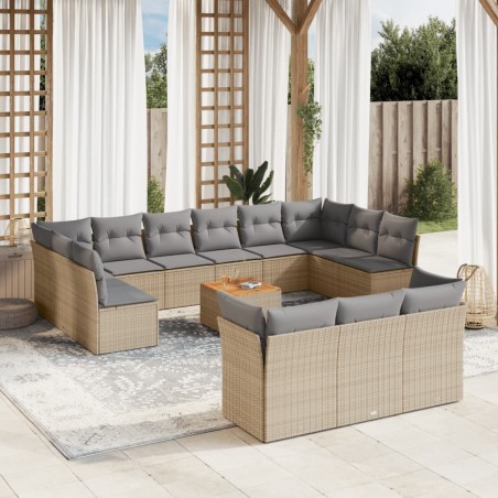 vidaXL Set Divani da Giardino 14pz con Cuscini in Polyrattan Beige