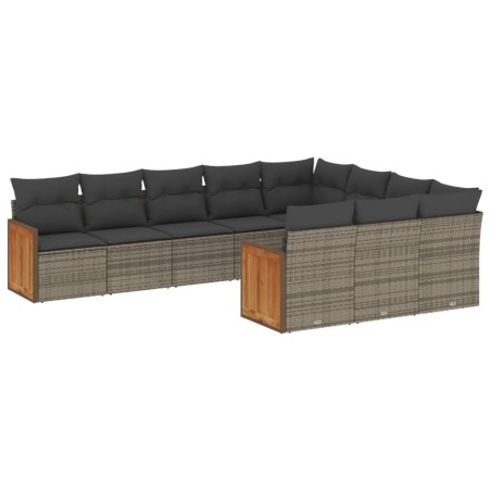 vidaXL Set Divano da Giardino 10 pz con Cuscini Grigio in Polyrattan
