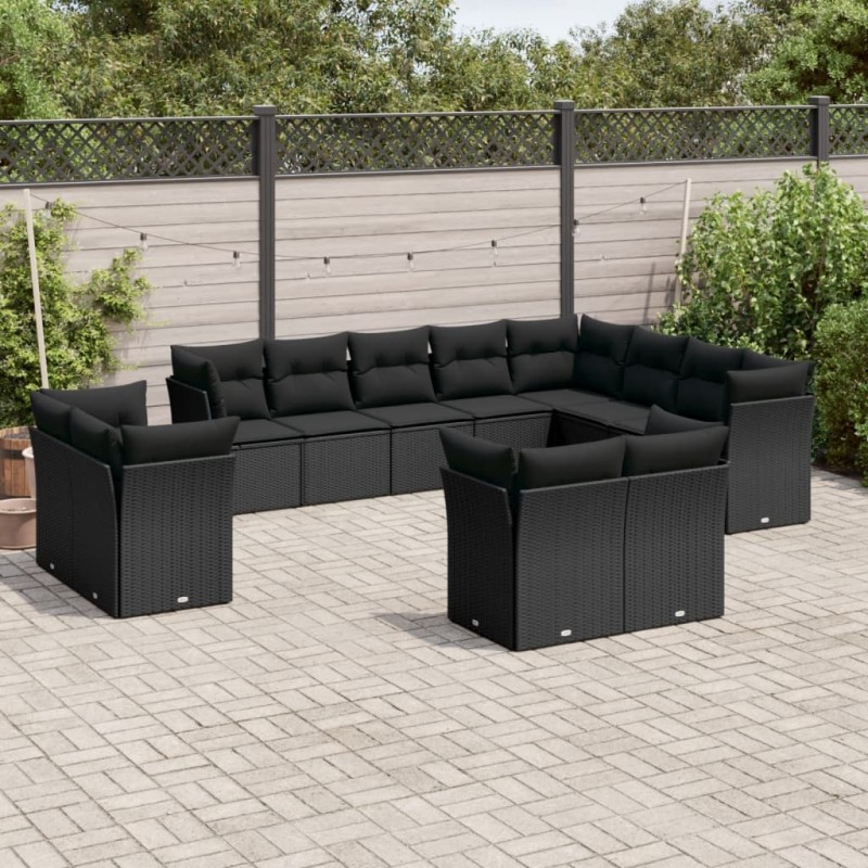 vidaXL Set Divani da Giardino 12 pz con Cuscini Nero in Polyrattan vidaXL Set Divani da Giardino 12 pz con Cuscini Nero in Polyrattan
