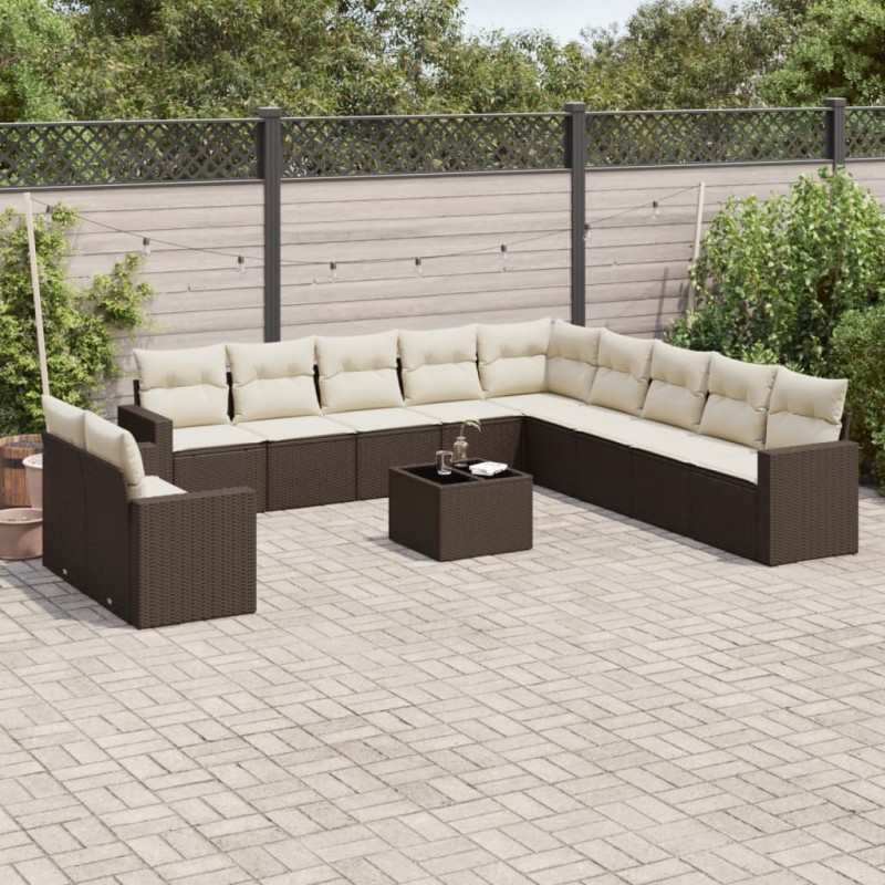 vidaXL Set Divani da Giardino 12 pz con Cuscini Marrone in Polyrattan vidaXL Set Divani da Giardino 12 pz con Cuscini Marrone in Polyrattan