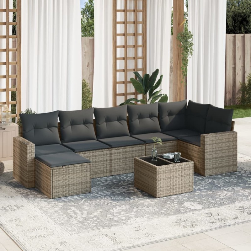 vidaXL Set Divano da Giardino 8 pz con Cuscini Grigio in Polyrattan vidaXL Set Divano da Giardino 8 pz con Cuscini Grigio in Polyrattan