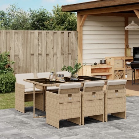 vidaXL Set da Pranzo da Giardino 7 pz con Cuscini Beige in Polyrattan