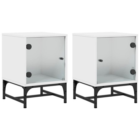 vidaXL Comodini con Ante in Vetro 2pz Bianco 35x37x50 cm