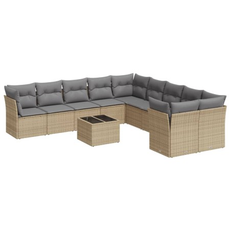 vidaXL Set Divani da Giardino 11 pz con Cuscini Beige in Polyrattan