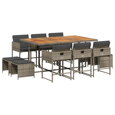vidaXL Set da Pranzo da Giardino 11pz con Cuscini in Polyrattan Grigio