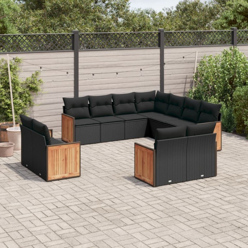 vidaXL Set Divani da Giardino 11 pz con Cuscini in Polyrattan Nero vidaXL Set Divani da Giardino 11 pz con Cuscini in Polyrattan Nero