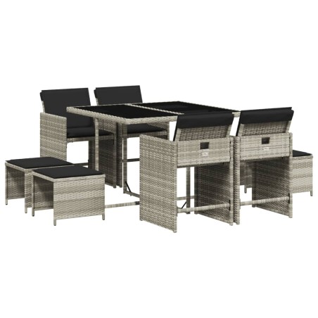 vidaXL Set Pranzo da Giardino 9pz con Cuscini Grigio Chiaro Polyrattan