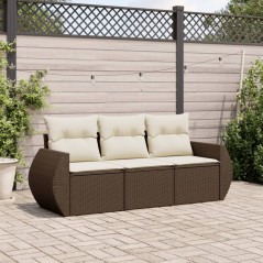 vidaXL Set Divano da Giardino 3 pz con Cuscini Marrone in Polyrattan