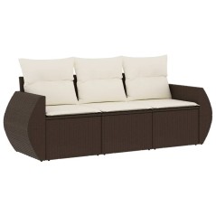 vidaXL Set Divano da Giardino 3 pz con Cuscini Marrone in Polyrattan