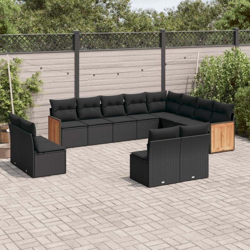 vidaXL Set Divani da Giardino 12 pz con Cuscini Nero in Polyrattan vidaXL Set Divani da Giardino 12 pz con Cuscini Nero in Polyrattan