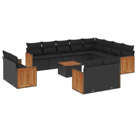 vidaXL Set Divani da Giardino 13pz con Cuscini Nero in Polyrattan