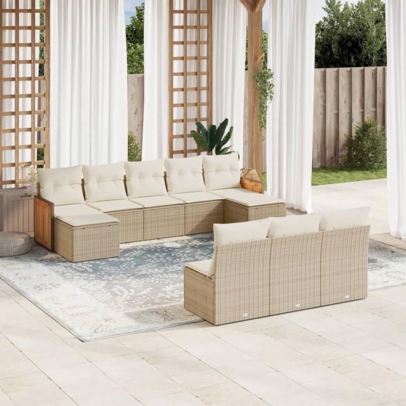 vidaXL Set Divano da Giardino 10 pz con Cuscini Beige in Polyrattan vidaXL Set Divano da Giardino 10 pz con Cuscini Beige in Polyrattan