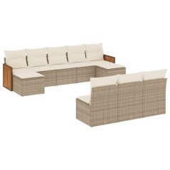 vidaXL Set Divano da Giardino 10 pz con Cuscini Beige in Polyrattan