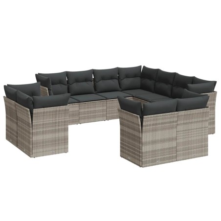 vidaXL Set Divani da Giardino 11 pz con Cuscini in Polyrattan Grigio