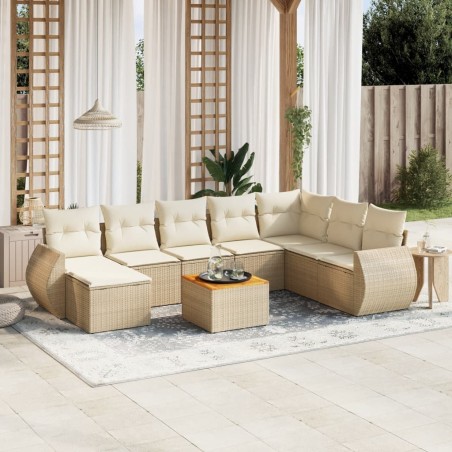 vidaXL Set Divano da Giardino 9 pz con Cuscini Beige in Polyrattan