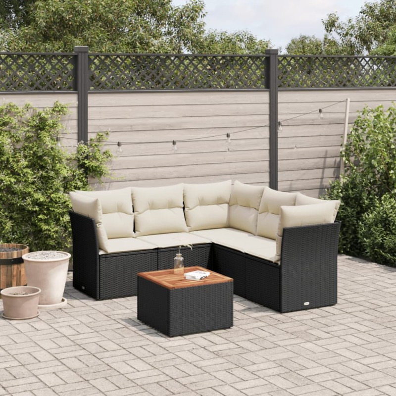 vidaXL Set Divano da Giardino 6 pz con Cuscini Nero in Polyrattan vidaXL Set Divano da Giardino 6 pz con Cuscini Nero in Polyrattan