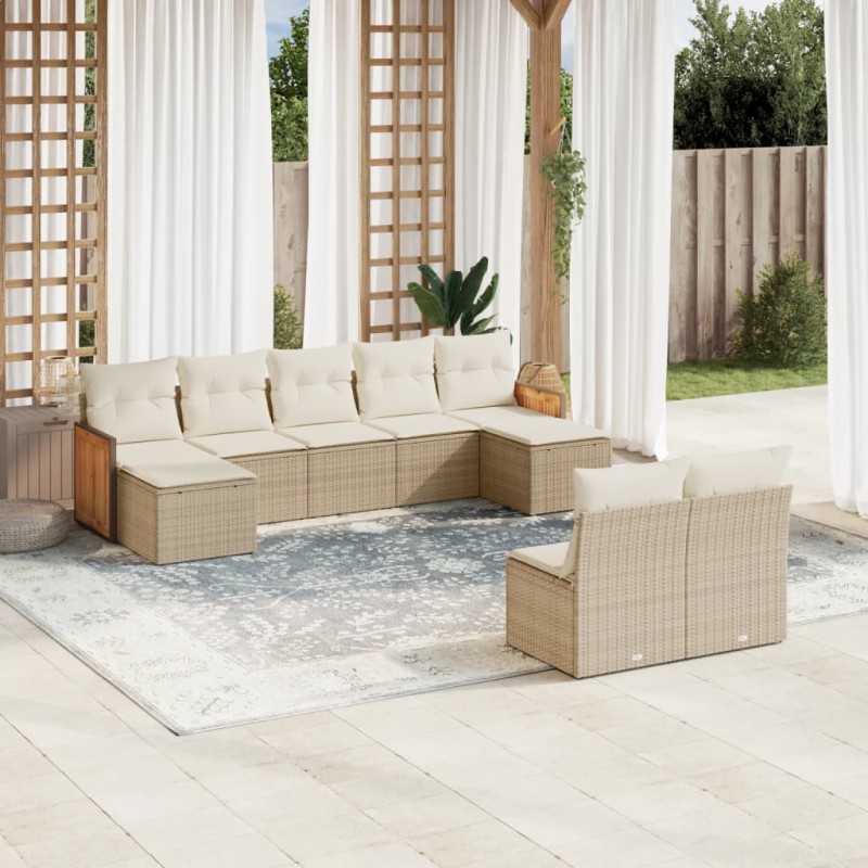 vidaXL Set Divano da Giardino 9 pz con Cuscini Beige in Polyrattan vidaXL Set Divano da Giardino 9 pz con Cuscini Beige in Polyrattan