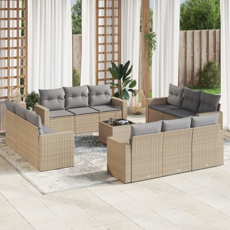 vidaXL Set Divano da Giardino 13 pz con Cuscini Beige in Polyrattan vidaXL Set Divano da Giardino 13 pz con Cuscini Beige in Polyrattan