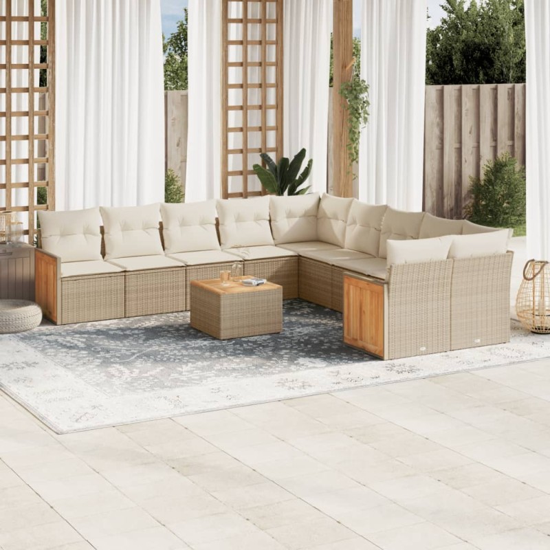 vidaXL Set Divani da Giardino 11 pz con Cuscini Beige in Polyrattan vidaXL Set Divani da Giardino 11 pz con Cuscini Beige in Polyrattan