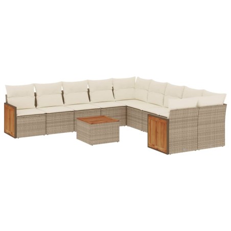 vidaXL Set Divani da Giardino 11 pz con Cuscini Beige in Polyrattan