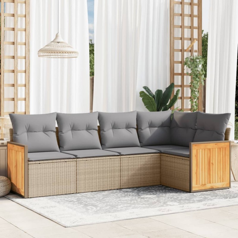 vidaXL Set Divano da Giardino 5 pz con Cuscini Beige in Polyrattan vidaXL Set Divano da Giardino 5 pz con Cuscini Beige in Polyrattan