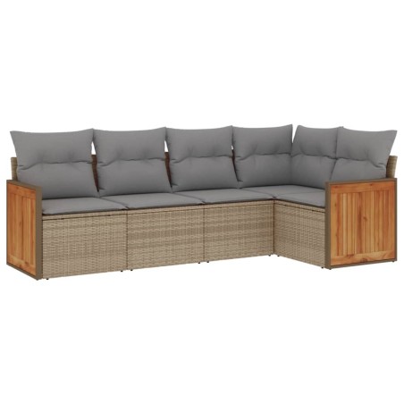 vidaXL Set Divano da Giardino 5 pz con Cuscini Beige in Polyrattan