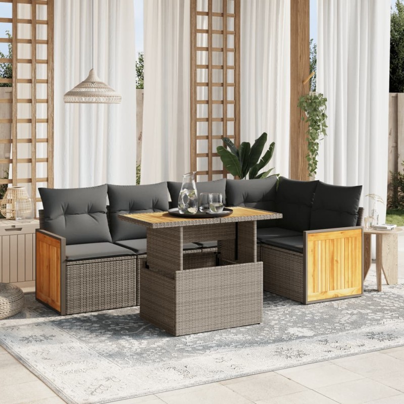 vidaXL Set Divano da Giardino 6 pz con Cuscini Beige in Polyrattan vidaXL Set Divano da Giardino 6 pz con Cuscini Beige in Polyrattan