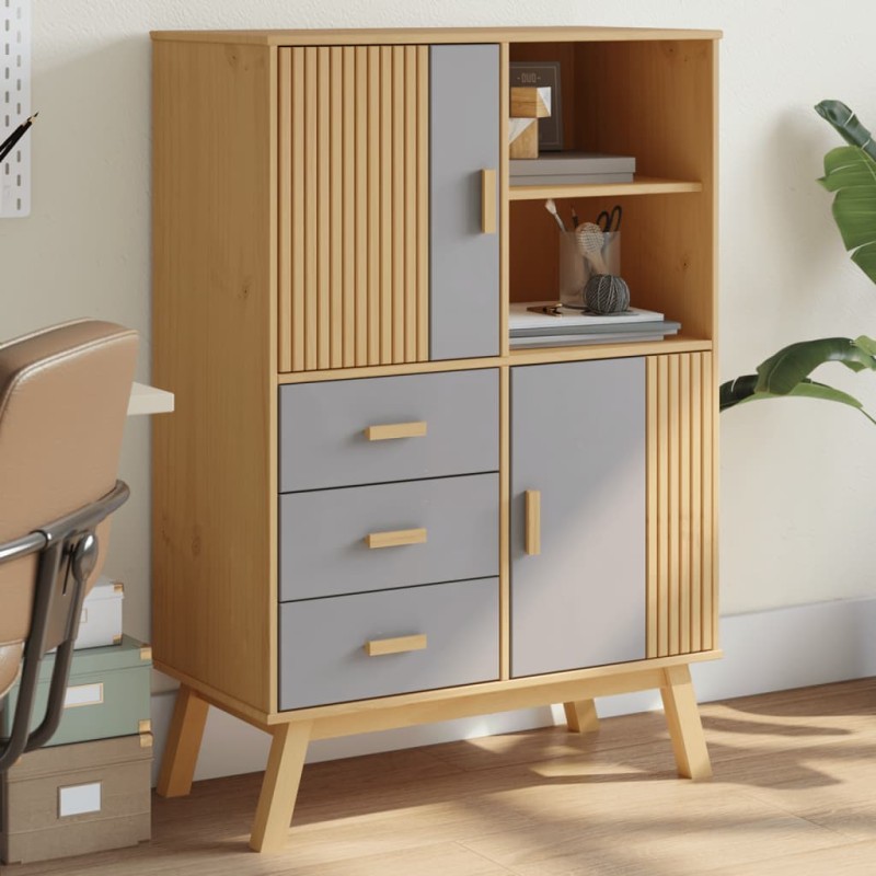 vidaXL Credenza OLDEN Grigia e Marrone 85x43x125cm Legno Massello Pino vidaXL Credenza OLDEN Grigia e Marrone 85x43x125cm Legno Massello Pino