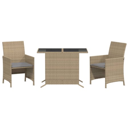 vidaXL Set da Bistrò 3 pz con Cuscini Beige Misto in Polyrattan