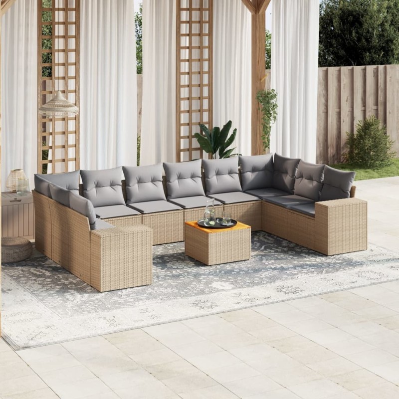 vidaXL Set Divani da Giardino 11 pz con Cuscini Beige in Polyrattan