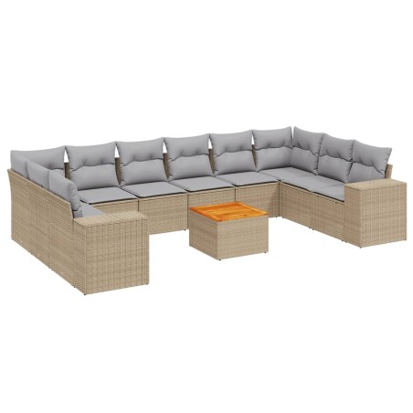 vidaXL Set Divani da Giardino 11 pz con Cuscini Beige in Polyrattan