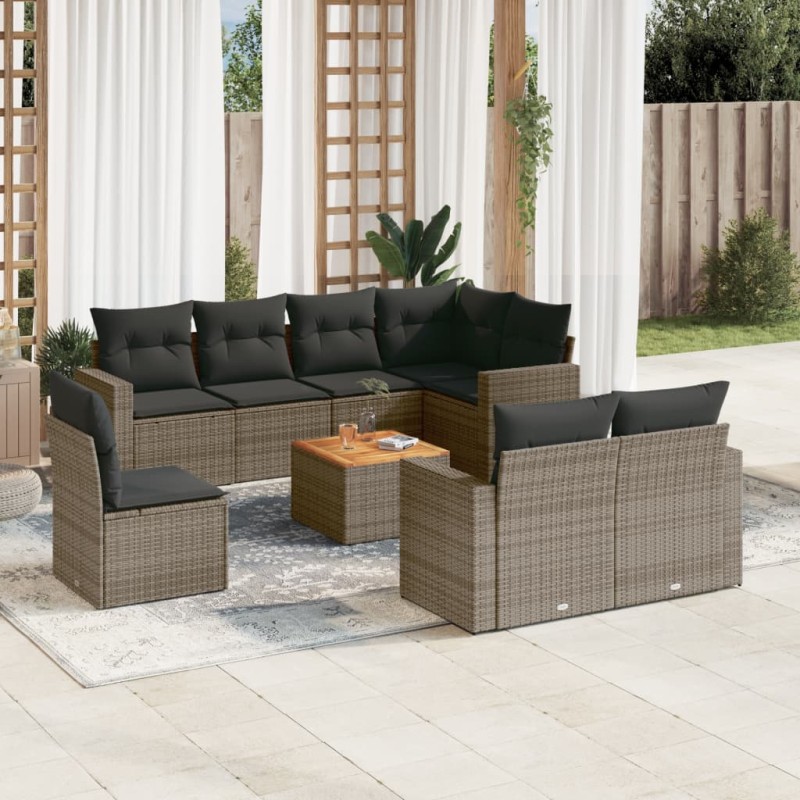 vidaXL Set Divano da Giardino 9 pz con Cuscini Grigio in Polyrattan vidaXL Set Divano da Giardino 9 pz con Cuscini Grigio in Polyrattan