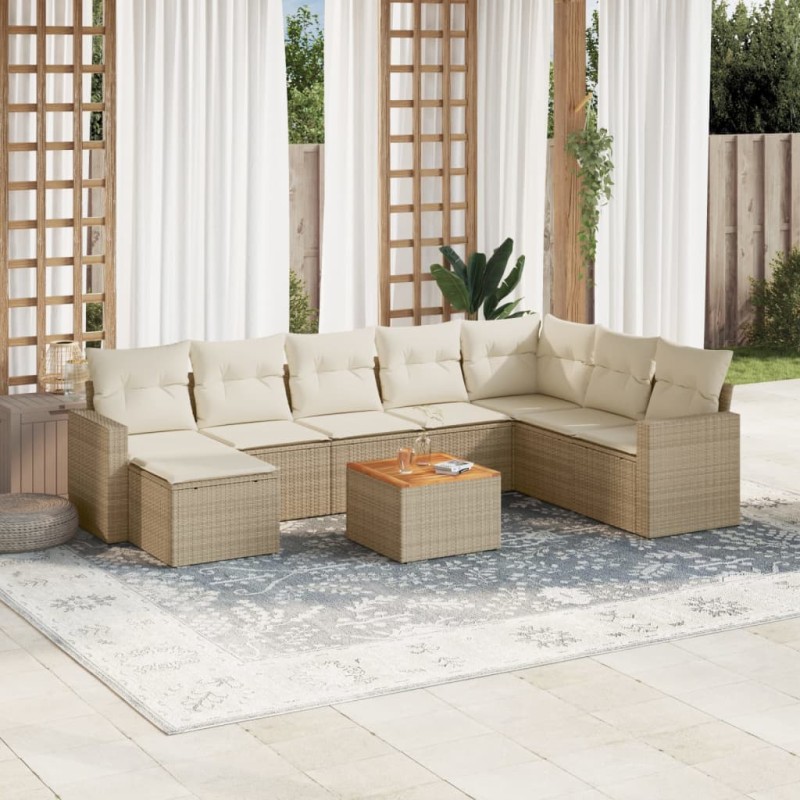 vidaXL Set Divano da Giardino 9 pz con Cuscini Beige in Polyrattan vidaXL Set Divano da Giardino 9 pz con Cuscini Beige in Polyrattan