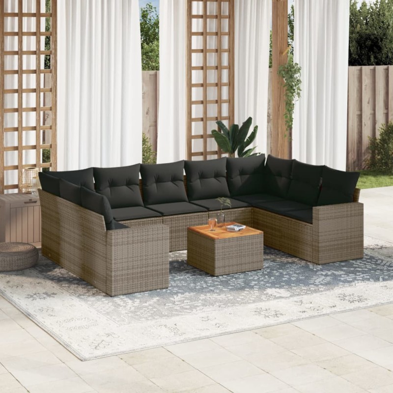 vidaXL Set Divano da Giardino 10 pz con Cuscini Grigio in Polyrattan vidaXL Set Divano da Giardino 10 pz con Cuscini Grigio in Polyrattan