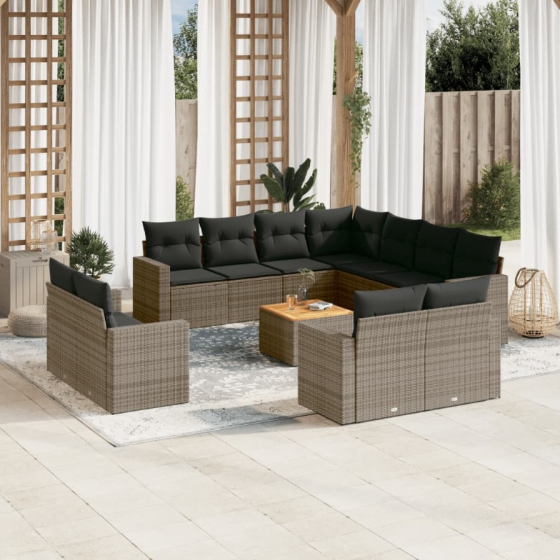 vidaXL Set Divani da Giardino 12 pz con Cuscini Grigio in Polyrattan vidaXL Set Divani da Giardino 12 pz con Cuscini Grigio in Polyrattan