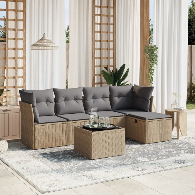 vidaXL Set Divano da Giardino 6 pz con Cuscini Beige Misto Polyrattan vidaXL Set Divano da Giardino 6 pz con Cuscini Beige Misto Polyrattan