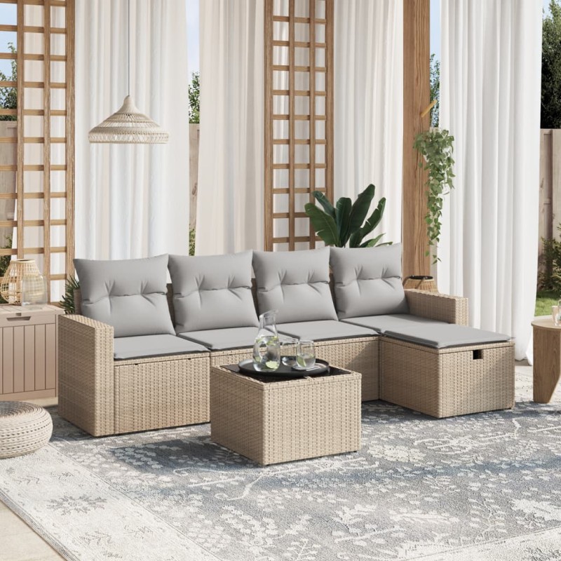 vidaXL Set Divano da Giardino 6 pz con Cuscini Beige Misto Polyrattan vidaXL Set Divano da Giardino 6 pz con Cuscini Beige Misto Polyrattan