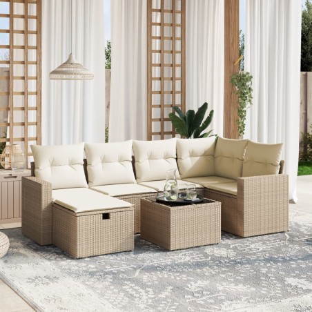 vidaXL Set Divani da Giardino 7 pz con Cuscini Beige in Polyrattan