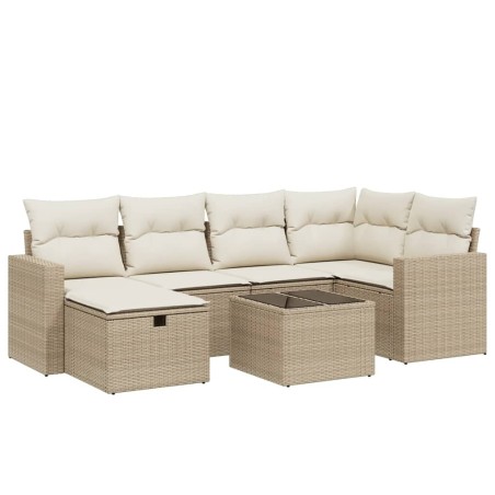 vidaXL Set Divani da Giardino 7 pz con Cuscini Beige in Polyrattan