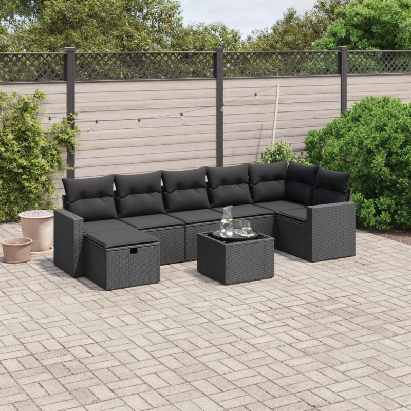 vidaXL Set Divani da Giardino con Cuscini 8 pz Nero in Polyrattan vidaXL Set Divani da Giardino con Cuscini 8 pz Nero in Polyrattan
